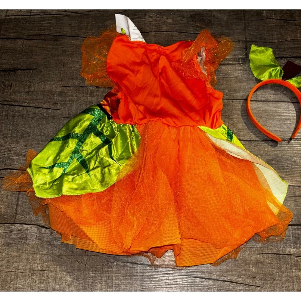 Kids Pumpkin Tutu Dress Halloween Costume with Matching Headband‎ Orange Green
